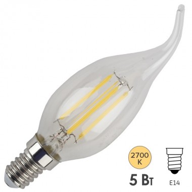 Купить Лампа филаментная светодиодная свеча на ветру ЭРА F-LED BXS-5W-827-E14 filament теплый свет 043154
