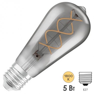 Обзор Лампа филаментная светодиодная Osram спираль Vintage 1906 LED CL Edison SMOKE 5W 1800K E27 140x64mm
