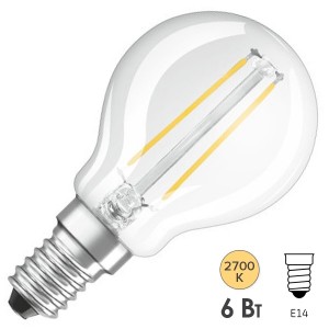 Лампа филаментная светодиодная шарик Osram LED Retrofit CLASSIC P 75 6W/827 800Lm E14 Filament