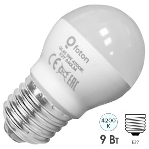 Лампа светодиодная шарик FL-LED GL45 9W 4200К 220V E27 840Lm d45x80mm
