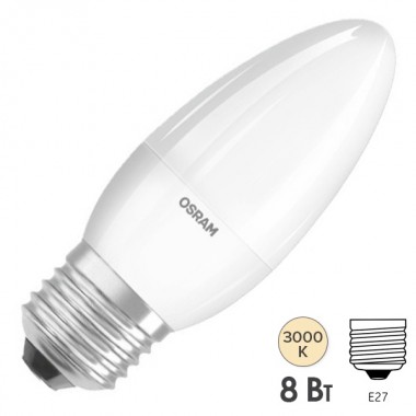 Обзор Лампа светодиодная свеча Osram LS CLB 75 8W/830 FR 230V E27 806lm