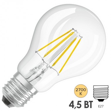 Купить Лампа филаментная светодиодная Osram PARATHOM CL A 4.5W(40W) 827 DIM 230V E27 Filament