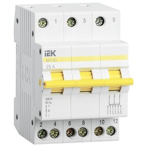 Купить Выключатель-разъединитель трехпозиционный ВРТ-63 3P 25А IEK 3 модуля