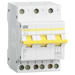 Купить Выключатель-разъединитель трехпозиционный ВРТ-63 3P 32А IEK 3 модуля