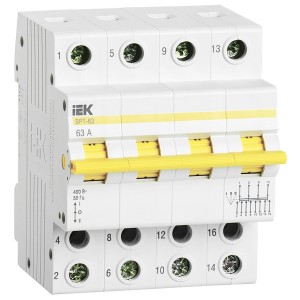 Выключатель-разъединитель трехпозиционный ВРТ-63 4P 63А IEK 4 модуля