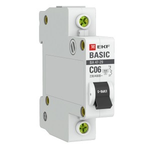 Обзор Автоматический выключатель 1P 6А (C) 4,5кА ВА 47-29 EKF Basic (автомат)