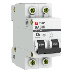 Обзор Автоматический выключатель 2P 6А (C) 4,5кА ВА 47-29 EKF Basic (автомат)