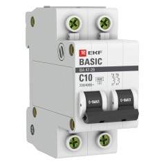 Автоматический выключатель 2P 10А (C) 4,5кА ВА 47-29 EKF Basic (автомат)