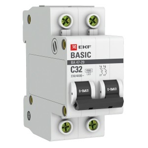 Автоматический выключатель 2P 32А (C) 4,5кА ВА 47-29 EKF Basic (автомат)