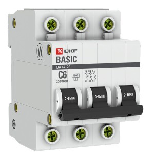 Обзор Автоматический выключатель 3P 6А (C) 4,5кА ВА 47-29 EKF Basic (автомат)