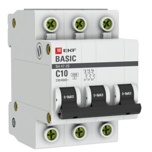 Купить Автоматический выключатель 3P 10А (C) 4,5кА ВА 47-29 EKF Basic (автомат)