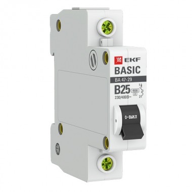 Обзор Автоматический выключатель 1P 25А (B) 4,5кА ВА 47-29 EKF Basic (автомат)