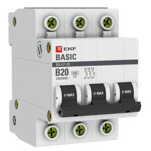 Обзор Автоматический выключатель 3P 20А (B) 4,5кА ВА 47-29 EKF Basic (автомат)