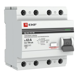 Устройство защитного отключения селективное 4P  63А/100мА (электромеханическое) АС EKF PROxima