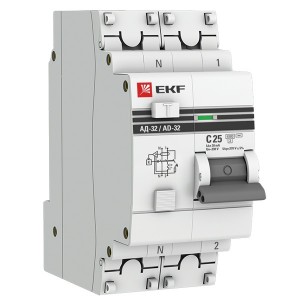 Дифференциальный автомат АД-32 1P+N 25А/30мА (хар. C, AC, электронный, защита 270В) 4,5кА EKF PROxim