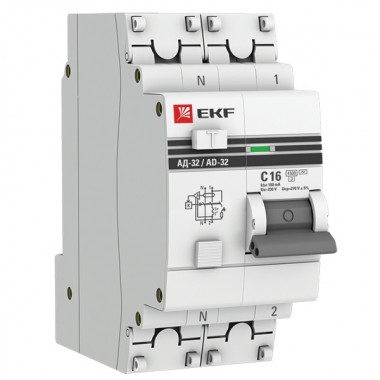 Купить Дифференциальный автомат АД-32 1P+N 16А/100мА (хар. C, AC, электронный, защита 270В) 4,5кА EKF PROxi