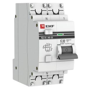 Дифференциальный автомат АД-32 1P+N 32А/100мА (хар. C, AC, электронный, защита 270В) 4,5кА EKF PROxi