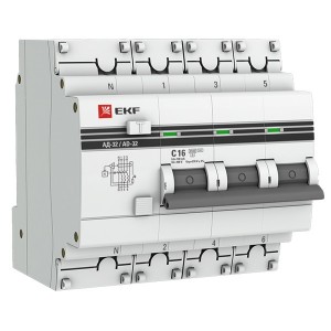 Дифференциальный автомат АД-32 3P+N 16А/100мА (хар. C, AC, электронный, защита 270В) 4,5кА EKF PROxi