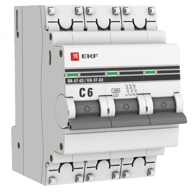 Купить Автоматический выключатель 3P 6А (C) 4,5kA ВА 47-63 EKF PROxima (автомат)