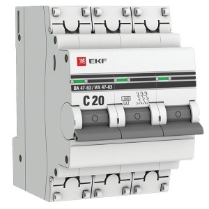 Обзор Автоматический выключатель 3P 20А (C) 4,5kA ВА 47-63 EKF PROxima (автомат)