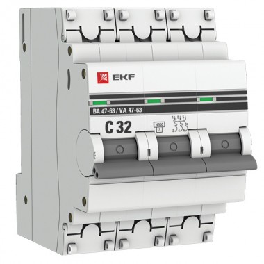 Обзор Автоматический выключатель 3P 32А (C) 4,5kA ВА 47-63 EKF PROxima (автомат)
