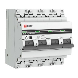 Автоматический выключатель 4P 10А (C) 4,5kA ВА 47-63 EKF PROxima (автомат)