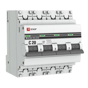 Автоматический выключатель 4P 20А (C) 4,5kA ВА 47-63 EKF PROxima (автомат)