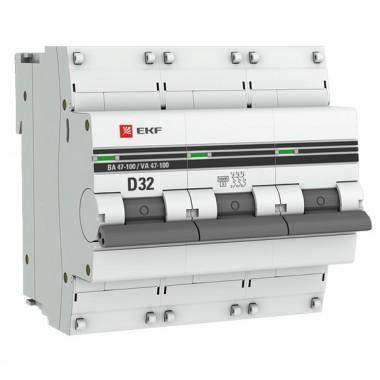 Обзор Автоматический выключатель 3P  32А (D) 10kA ВА 47-100 EKF PROxima (автомат)