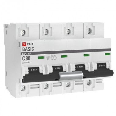 Купить Автоматический выключатель 4P 80А (C) 10kA ВА 47-100 EKF Basic (автомат)