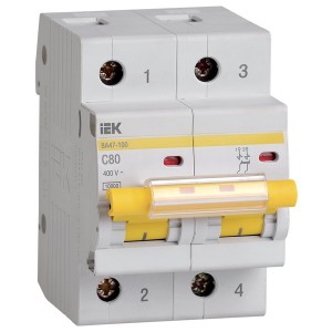 Автоматический выключатель ВА 47-100 2Р 80А 10 кА характеристика С ИЭК (автомат)