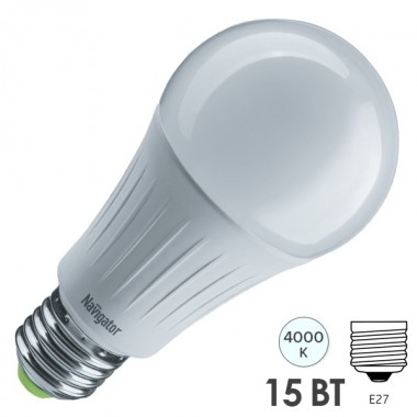 Обзор Лампа светодиодная низковольтная Navigator 61 441 NLL-A60-15-127-4K-E27 15W 127V 4000K D60x124mm