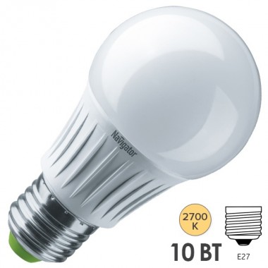 Купить Лампа светодиодная Navigator 14 122 NLL-A60-10-230-2.7K-E27-DIMM 10W 2700K 800Lm D60x108mm
