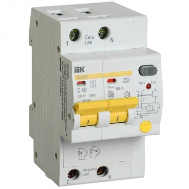 Купить Дифференциальный автоматический выключатель селективный АД12MS 2P C40 100мА тип А 4500кА ИЭК (автомат)