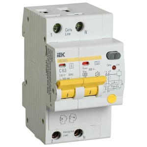 Дифференциальный автоматический выключатель селективный АД12MS 2P C63 100мА тип А 4500кА ИЭК (автомат)