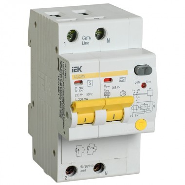 Купить Дифференциальный автоматический выключатель селективный АД12MS 2P C25 300мА тип А 4500кА ИЭК (автомат)
