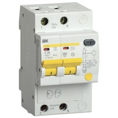 Купить Дифференциальный автоматический выключатель селективный АД12S 2P C20 100мА тип АС 4500кА ИЭК (автомат)