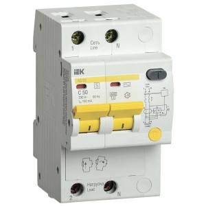 Дифференциальный автоматический выключатель селективный АД12S 2P C50 100мА тип АС 4500кА ИЭК (автомат)