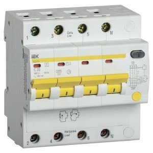 Дифференциальный автоматический выключатель селективный АД14S 4P C20 100мА тип АС 4500кА ИЭК (автомат)
