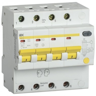 Отзывы Дифференциальный автоматический выключатель селективный АД14S 4P C25 100мА тип АС 4500кА ИЭК (автомат)