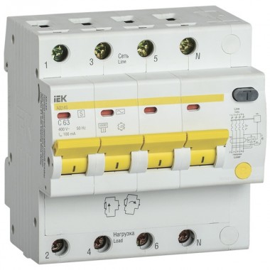 Купить Дифференциальный автоматический выключатель селективный АД14S 4P C63 100мА тип АС 4500кА ИЭК (автомат)