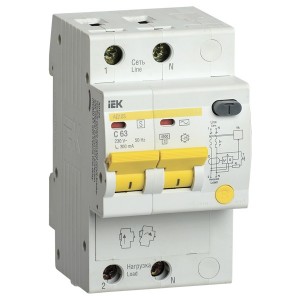 Дифференциальный автоматический выключатель селективный АД12S 2P C63 300мА тип АС 4500кА ИЭК (автомат)