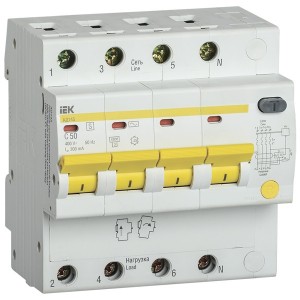 Дифференциальный автоматический выключатель селективный АД14S 4P C50 300мА тип АС 4500кА ИЭК (автомат)