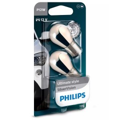 Лампа 12496SVB2 PY21W 12V 21W BAU15s Silver Vision / серебристый дизайн (блистер 2шт.) PHILIPS