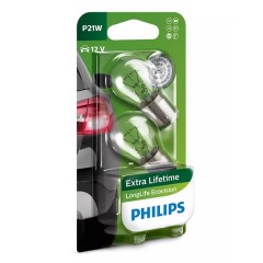 Лампа 12498LLECOB2 P21W 12V-21W (BA15s) (увелич. срок службы) (блистер 2шт.) LongLife EcoVision PHIL