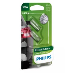 Лампа 12961LLECOB2 W5W 12V-5W (W2,1x9,5d) (увелич. срок службы) (блистер 2шт.) LongLife EcoVision PH