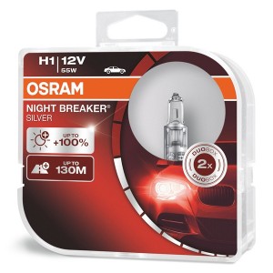 Лампа 64150NBS-HCB H1 55W 12V P14.5S BOX2 (+100% больше света) NIGHT BREAKER SILVER OSRAM (уп. 2шт)