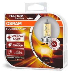 Лампа 62193FBR-HCB H4 12V 60/55W P43t (+60% больше света, 2600K) FOG BREAKER OSRAM (упаковка 2шт)