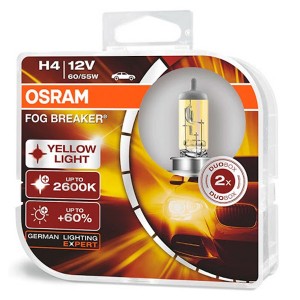 Обзор Лампа 62193FBR-HCB H4 12V 60/55W P43t (+60% больше света, 2600K) FOG BREAKER OSRAM (упаковка 2шт)