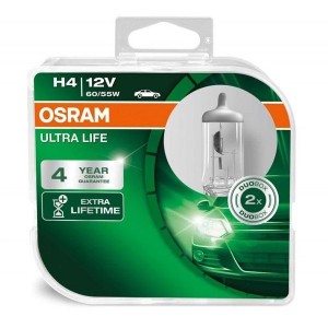 Лампа 64193ULT-HCB H4 12V 60/55W P43t (4 года гарантии) ULTRA LIFE OSRAM (упаковка 2шт)