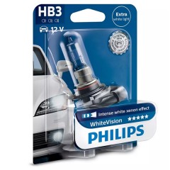 Лампа 9005WHVB1 HB3 12V 60W P20d (абсолютно белый свет) (блистер 1шт.) White Vision PHILIPS